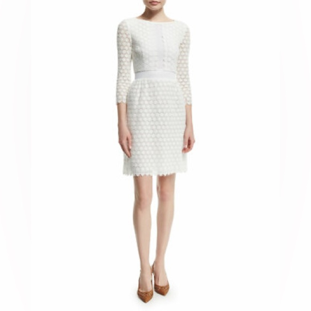 Diane Von Furstenberg Nolly White Lace Long Sleeve Dress